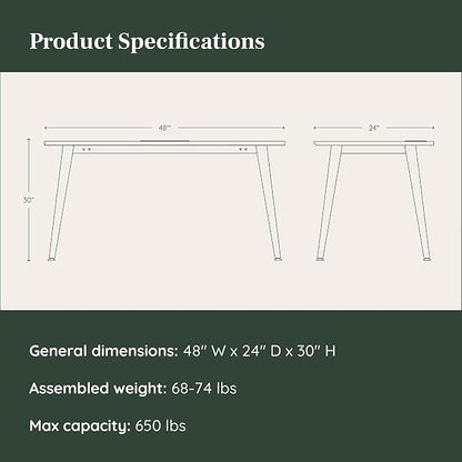 Branch Office Desk - Modern Home Office Desk - Efficient Cable Management and Fast Assembly - Compact Workstation for Home or Apartment - 48” White Top - Mirror Base