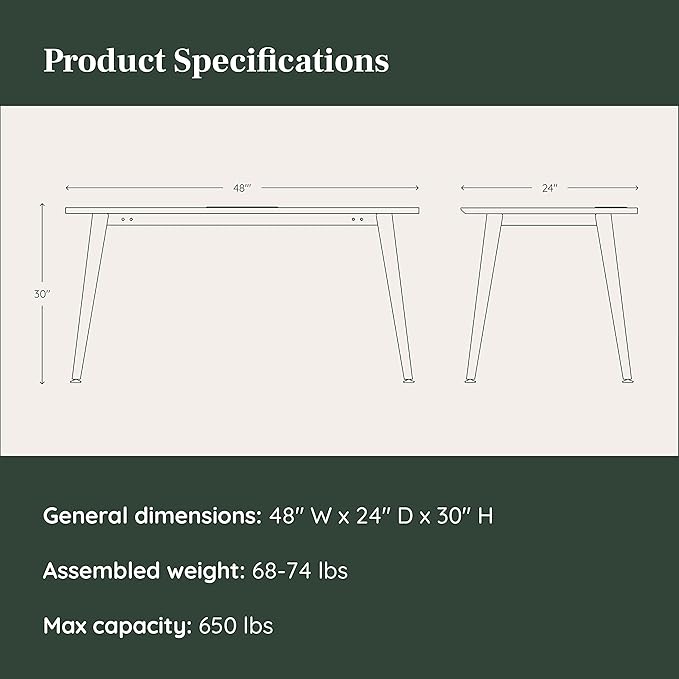 Branch Office Desk - Modern Home Office Desk - Efficient Cable Management and Fast Assembly - Compact Workstation for Home or Apartment - 48” Woodgrain Top - Mirror Base