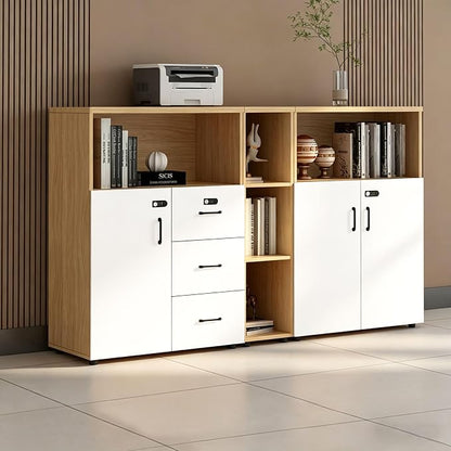 File Cabinet with Password Lock, Wood Lateral Filing Cabinet for Letter/A4 Files, 3 Drawer with Door, Printer Stand with Open Shelves for Home Office