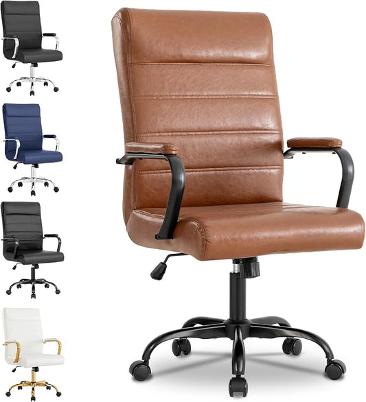 Office Desk Chair,Modern Leather Conference Room Chairs,High Back Home ofiice Chair,Adjustable Height Swivel Executive Computer Chair with Armrest and Padded Seat,Brown with Black Frame