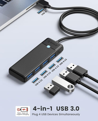 ORICO USB 3.0 Hub, 4-Port USB Hub with 3.3Ft Cable, Ultra Slim USB-Splitter for Laptop MacBook Pro, iMac, Surface Pro, XPS, PS5，PC, Flash Drive, Mobile HDD