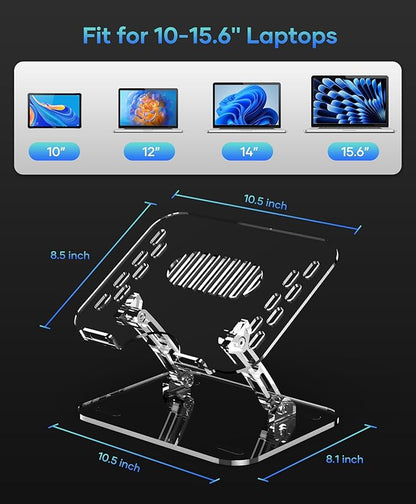 Lpoake Acrylic Laptop Stand for Desk, Adjustable Ergonomic Laptop Riser, Portable Foldable Computer Stand, Compatible with 10 to 15.6 Inches Notebook and MacBook, Clear