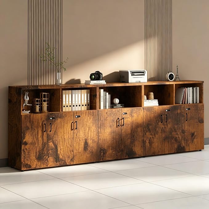 File Cabinet with Password Lock, Wood Lateral Filing Cabinet for Letter/A4 Files, 3 Drawer with Door, Printer Stand with Open Shelves for Home Office
