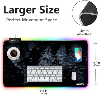 Extended RGB Gaming Mouse Pad, Extra Large Gaming Mouse Mat for Gamer, Waterproof Office Desktop Mat with 10 Lighting Mode, for PC Computer RGB Keyboard Mouse - 31.5'' x 15" x 4mm(Map)