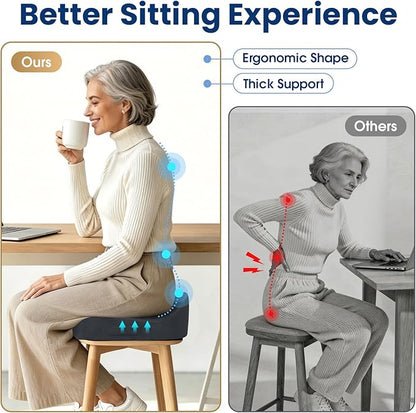 Seat Cushion,Thick Memory Foam Cushions for Office Chair, Car Seat, Airplane, Relieving Pressure Tailbone Sciatica Back Pain for Long Sitting Office Workers, Car Drivers Grey