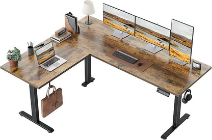Klicelor L Shaped Standing Desk 63 x 48 Inch, Electric Height Adjustable Corner Desk for Home Office Workstation, Ergonomic Sit to Stand Computer Table with Memory Controller, Rustic Brown