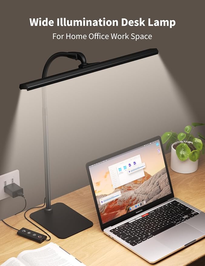 Kary LED Desk Lamps for Home Office, Tall Desk Light with Base, Flexible Gooseneck Adjustable 5-Level Dimmable Brightness & Color, Height Architect Lamp for Working, Reading, Crafting, Study