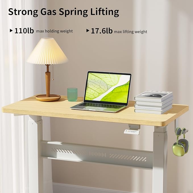 WALKINGDESK Mobile Walking Pad Desk with Wheels, Pneumatic Small Rolling Standing Desk Riser Height Adjustable (28-43.7") for Treadmill, Portable Computer Table for Home Office, Oak