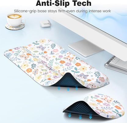 Ospelelf Keyboard Wrist Rest and Mouse Pad Set, Ergonomic Memory Foam Wrist Support, Aesthetic Desk Accessories for Office, Home & Gaming, Relief for Carpal Tunnel & Wrist Pain,Floral Cat