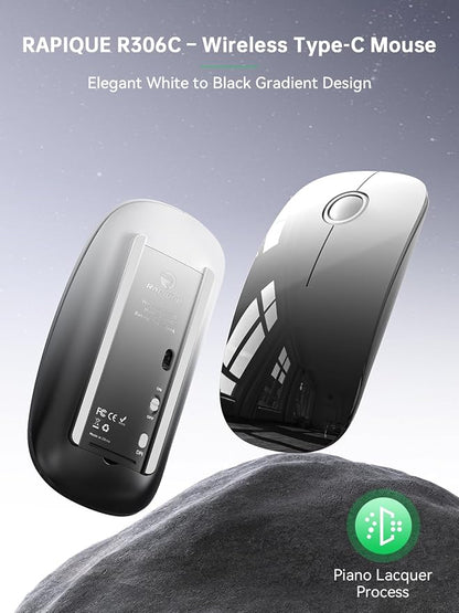 RAPIQUE USB C Wireless Mouse for USB-C Devices, White to Black Gradient Slim Mouse, Silent Click, 800/1200/1600 DPI, AA Battery Powered, Portable 2.4GHz Wireless Mouse for MacBook, iPad Pro, Laptop