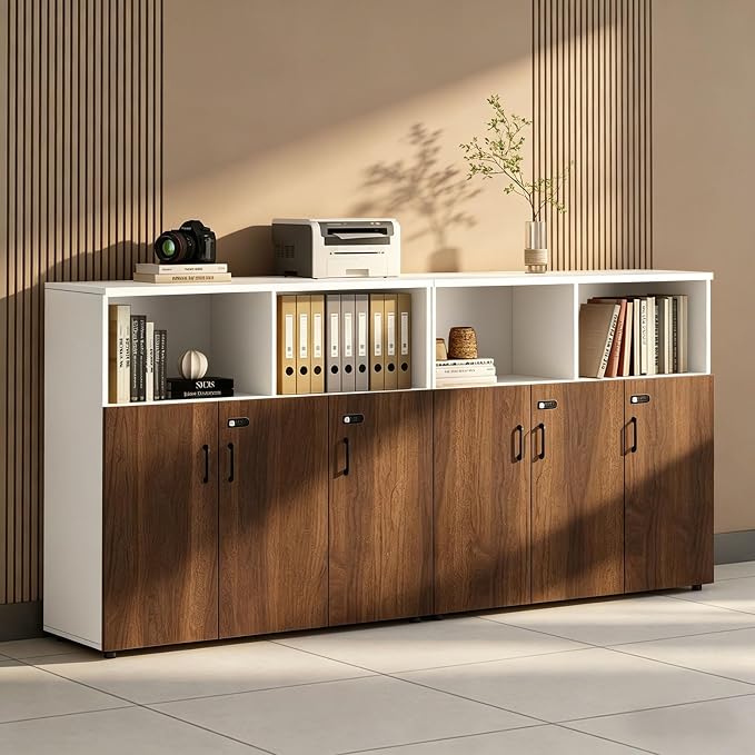 File Cabinet with Password Lock, Wood Lateral Filing Cabinet for Letter/A4 Files, 3 Drawer with Door, Printer Stand with Open Shelves for Home Office