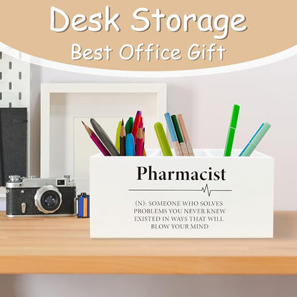 Pharmacist Gifts Pen Pencil Holder Organizer for Desk, Pharmacy School Students Graduation Gifts Wooden Box Block Sign for Office Home Tabletop Decor, Medical Gifts