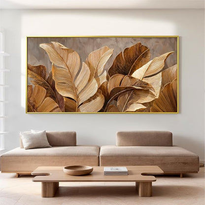 Dimpaga Canvas Wall Art Decor Wall Art Pictures for Living Room Large Botanical Wall Art paintings Artwork for Wall Decor Brown Modern Wall Art Decor for Bedroom Office Gold Frame Wall Decor 29" X 58"