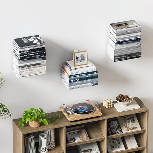 Floating Book Shelves for Wall, 6 Tier Invisible Floating Bookshelf, Vertical Spine Book Tower, Wall Mounted & Space Saving, Heavy Duty Metal Book Organizer for Home Office, 3 Pack White