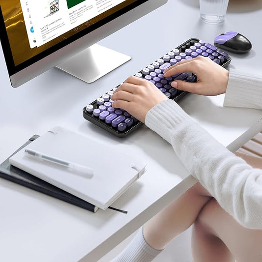 KNOWSQT Wireless Keyboard and Mouse Combo - Black-Purple Colorful 2.4G Typewriter Full-Size Cute Keyboards - USB Receiver Plug and Play, for Computer, PC, Laptop, Desktop, Windows