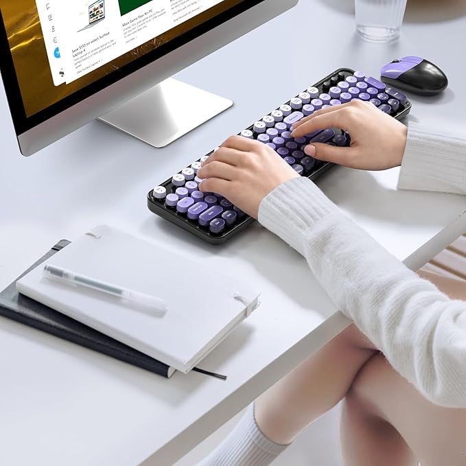Dilter Wireless Keyboard and Mouse Combo, 104 Keys Full-Sized Typewriter Keyboards, 2.4 GHz USB Receiver Plug and Play for Windows, PC, Laptop, Desktop (Black Purple)