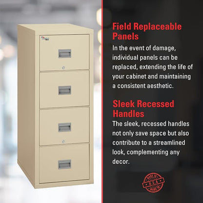FireKing Patriot Vertical 4 Drawer Legal & Letter Fire Safe File Cabinet, Key Lock, 1 Hour Fire Rated UL Rated & Water Resistant, USA Made, Parchment