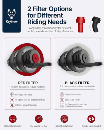 Motorcycle Ear Plugs for Wind Noise Reduction, 2 Filter Options Reusable Motorcycle Accessories, Soft Comfortable Hearing Protection Earplugs for Motorbike, Touring, Racing, Riding - 25dB Biker Gifts