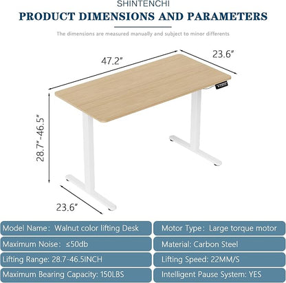 Shintenchi Standing Desk, Height Adjustable Electric Sit Stand up Desk, Ergonomic Rising Computer Table, 48x24 Inch Modern Lift Gaming Desk Workstation for Home Office, White & Walnut