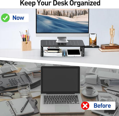 Zimilar 2 Pack Monitor Stand , 3 Height Adjustable Stand with Unique Star Mesh for Computer, Laptop, Printer, Notebook, iMac, Premium Metal Monitor Risers for 2 Monitors