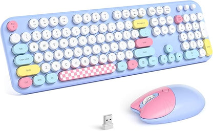 Atelus Wireless Keyboard and Mouse, Full Size Typewriter Keyboard and Cute Cat Shape Design Mouse Combo for Windows 7/8/10, Laptop, Desktop, PC, Computer (Blue)