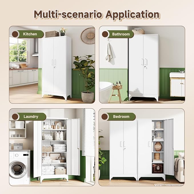 Letaya 71" H Metal Storage Cabinet with 2 Doors and 4 Shelves,Tall Kitchen Pantry Cabinets,Utility Pantry Organizers for Cupboard/Dining/Bathroom/Home Office/Garage, Steel Tool Cabinets