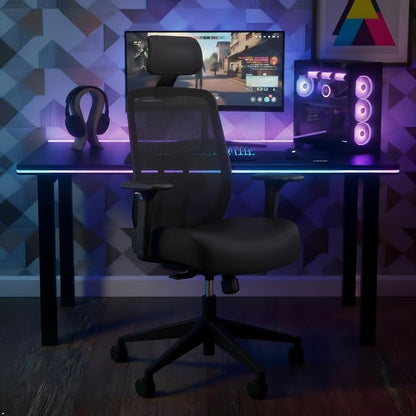 HON Altern Ergonomic Office Chair with Headrest, Mid‑Back Mesh Desk Chair, Adjustable Arms, Seat Slide, Synchro‑Tilt, Rolling Computer Seat for Home Office, Black Frame, Black