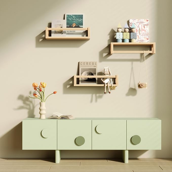 TidyCorner Upgraded Thick Floating Shelves, Solid Wood Bookshelf for Wall, Floating Book Shelves Use as Wall Shelves for Bedroom, Living Room, Kitchen, Books, Spice Rack & Decor - NaturalWood