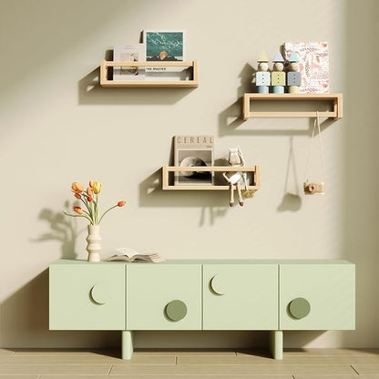 TidyCorner Upgraded Thick Floating Shelves, Solid Wood Bookshelf for Wall, Floating Book Shelves Use as Wall Shelves for Bedroom, Living Room, Kitchen, Books, Spice Rack & Decor - NaturalWood