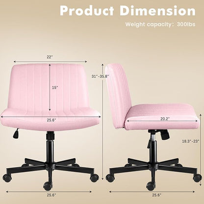 LEMBERI Criss Corss Chair with Wheels,Fabric Padded Armless Wide Office Desk Chairs,120° Rocking Swivel Mid Back Computer Task Vanity Chair for Home Office, Small Space