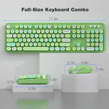 KNOWSQT Wireless Keyboard and Mouse Combo, Green 104 Keys Full-Sized 2.4 GHz Round Keycap Colorful Keyboards, USB Receiver Plug and Play, for Windows, Mac, PC, Laptop, Desktop