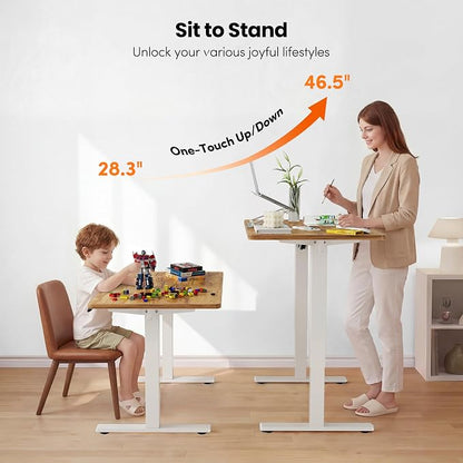 FEZIBO One-Piece Standing Desk, 48"x24" Seamless Tabletop Electric Height Adjustable for Home Office, Study Rooms & Multi-Device Workstations, Light Rustic