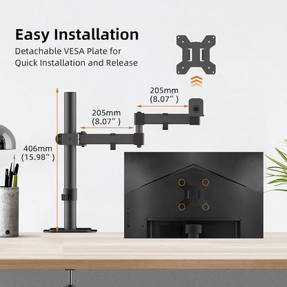 Bracwiser Monitor Mount Single Fully Adjustable Arm Fits One Screen 13-32 inch 22lbs for Monitor Computer Screen 13 15 17 19 20 22 23 24 26 27 30 32 inch VESA 75 100 (MD7421)