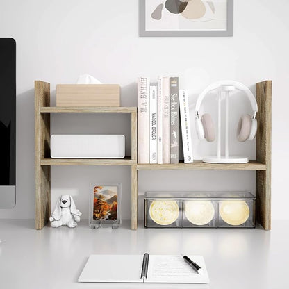 Jerry & Maggie Office Desk Organizers and Accessories for College Dorm Decor, Supplies Wooden Desk Organizer for Plants, Cubicle Shelf of Makeup Organizer for Cute Room Decor, Grey Oak
