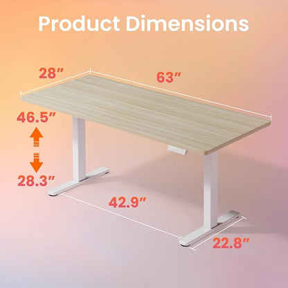 HUANUO 63 x 28 inch Electric Standing Desk Adjustable Height, 4 Memory Height Settings, Sit Stand Up Desk for Home Office & Computer Workstation, Light Walnut