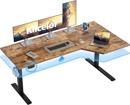 Klicelor L Shaped Standing Desk 59 x 35.4 Inch, Electric Height Adjustable Corner Desk for Home Office Workstation, Ergonomic Sit Stand Computer Table with Memory Controller, Rustic Brown