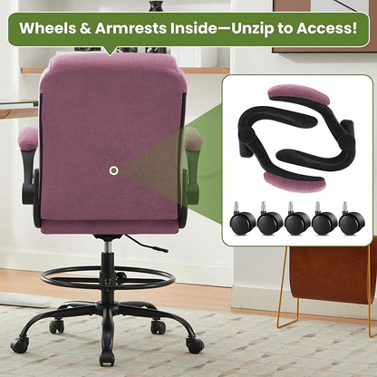 Drafting Chair Tall Office Chair for Standing Desk, Ergonomic Tall Desk Chair with Adjustable Foot Ring, Flip-Up Armrests, Lumbar Support, Comfortable Fabric Seat – Ideal for Home and Office Use