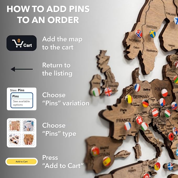 Enjoy The Wood 3D Wooden World Map Wall Art - Large Travel Map with Pins for Art Decor - Decorative Map of the World for Home, Office - Travel Wall Art Housewarming Gift Idea (Fusion, M, Unframed)
