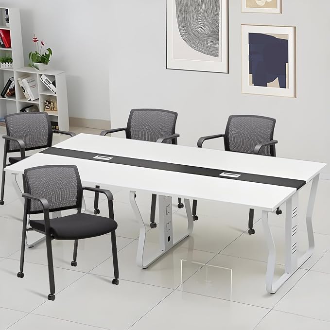 CLATINA Rolling Conference Room Chairs Set of 8, Stackable Office Guest Reception Chair with Armrests and Wheels, Mesh Back Waiting Room Stools for Office, School, Lobby, Church, Black