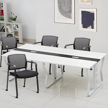 CLATINA Rolling Conference Room Chairs Set of 8, Stackable Office Guest Reception Chair with Armrests and Wheels, Mesh Back Waiting Room Stools for Office, School, Lobby, Church, Black