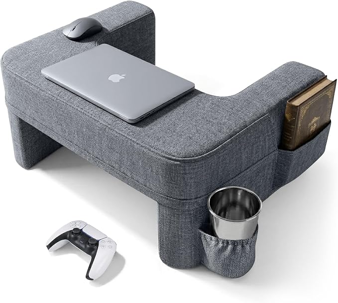 Septsun 26" Extra Wide Lap Desk Pillow - Gaming Reading Pillow & Laptop Lap Desk w/Ergonomic Arm Elbow Support for WFH, Bed, Couch, Floor - Fits 13-17" Laptop, Steam Deck, Switch (Modern Gray, Large)