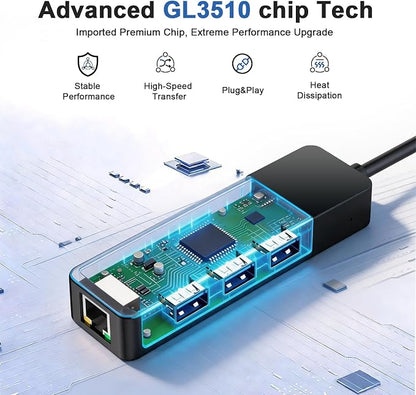 ALL-LUCKY USB to Ethernet Adapter, 4 in 1 USB C to Ethernet Adapter Hub with 3×USB 3.0 Ports, 1000Mbps Network HUB for MacBook, Dell XPS, Surface, HP Laptops (for USB-C Phones & iPad)