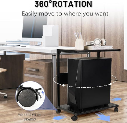 Bfttlity PC Stand Computer Tower Stand 2-Tier Metal CPU Holder with Locking Caster Wheels Suitable for Most PC (L, Black)