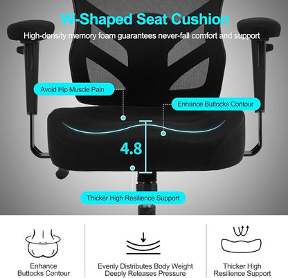 YFO Ergonomic Office Chair, Mesh Computer Desk Chair with Adjustable Back Lumbar Support and Armrests, Comfy Executive Rolling Swivel Task Chair for Home Office, Black