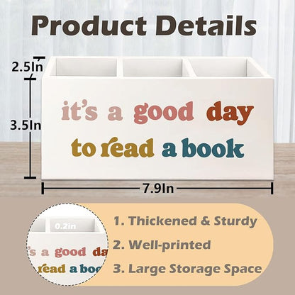 Bookmark Holder Decor Wooden Pen Pencil Holder for Desk, Book Club Gifts It's a Good Day to Read a Book Wood Makeup Brush Toothbrush Organizer for Reading Corner Room Library