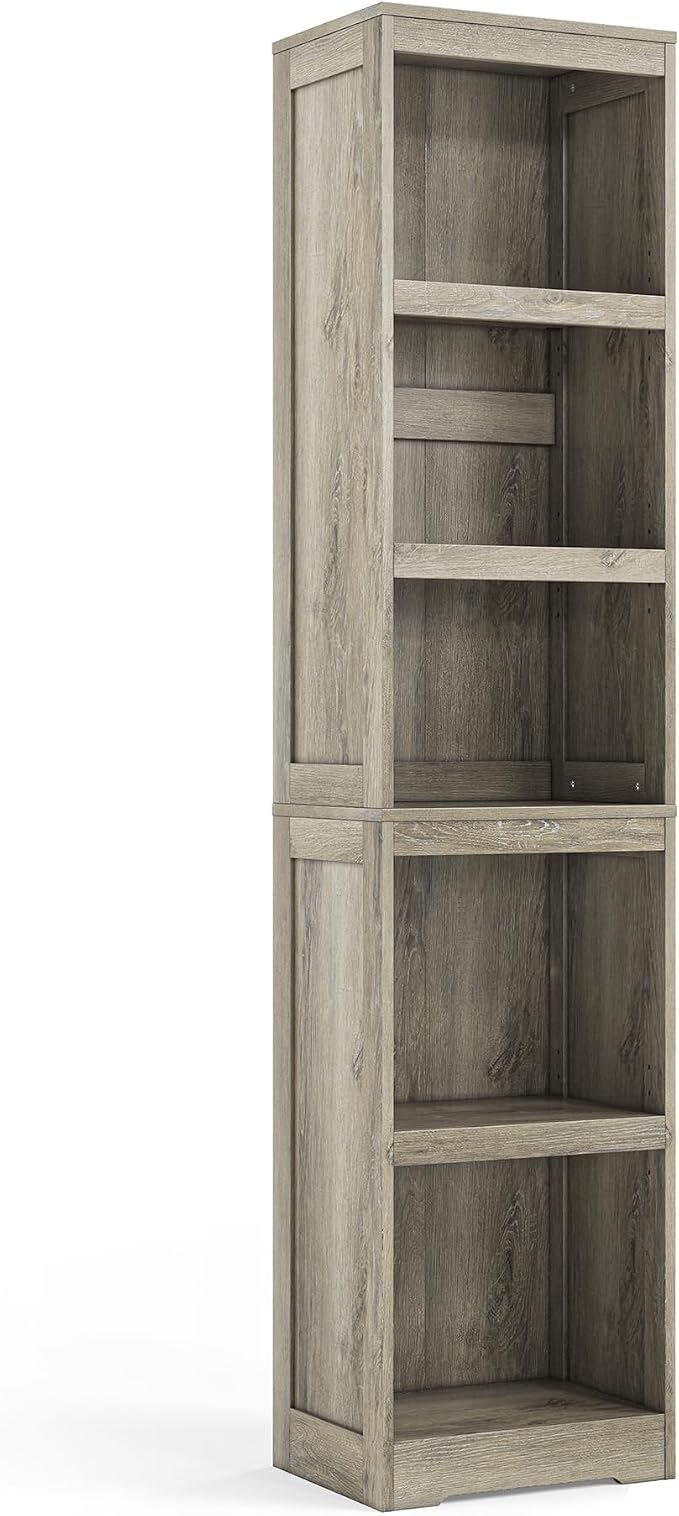 LINSY HOME 5-Shelf Bookcase, Narrow Bookshelves Floor Standing Storage Shelves 68 in Tall Bookcase Home Decor Furniture for Home Office, Living Room, Bed Room - Light Brown