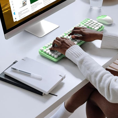 KNOWSQT Wireless Keyboard and Mouse Combo - White-Green Full-Sized 2.4 GHz 104 Keys Typewriter Keyboard, Flexible Round Keycap and Optical Mouse for Windows, Computer, PC, Laptop, Desktop, Mac