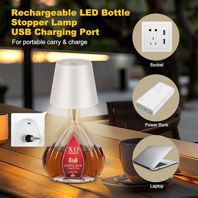 Wireless Bottle Lamp,2026 New 3 Color Rechargeable Wine Bottle Lights for Bars Restaurants,Bedroom and Party Decor,LED Bottle Lights for Liquor & Wine Bottles (White, 1pc)