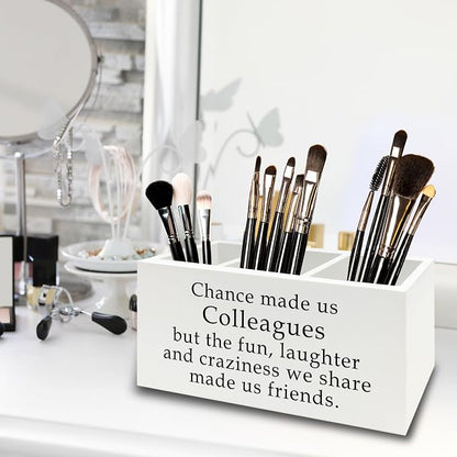 Colleague Gifts Pen Pencil Holder Organizer for Desk, Work Bestie Friends Gifts for Women, Coworker Friend Gift Wooden Box Sign for Home Office Desk Tabletop Decorations