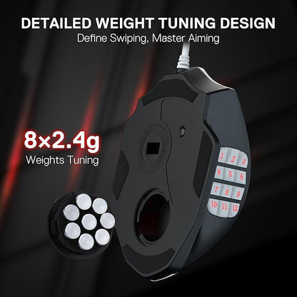 Redragon M908 Impact RGB MMO Gaming Mouse, Optical Wired Ergonomic Mouse with Max 24,000 DPI, High Precision, 18 Programmable Macro Shortcuts, Comfort Grip, Black & White